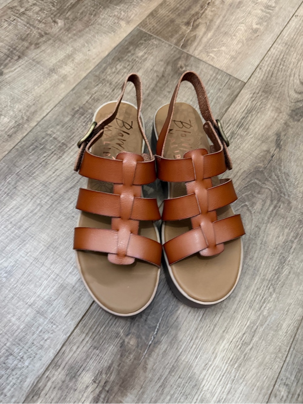 Blowfish Cognac Strappy Leather Slingback Sandals
